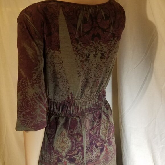 WOMEN OLIVE/BURGUNDY SUPER SOFT FIGURE FLATTERING 3/4 SLEEVES ONE WORLD TOP SZ M - Picture 3 of 6